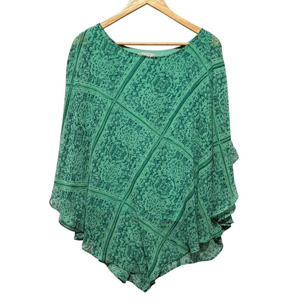 Dana Buchman Chiffon Poncho Top‎ XL Green Boho Floral Paisley Whimsical Flowy